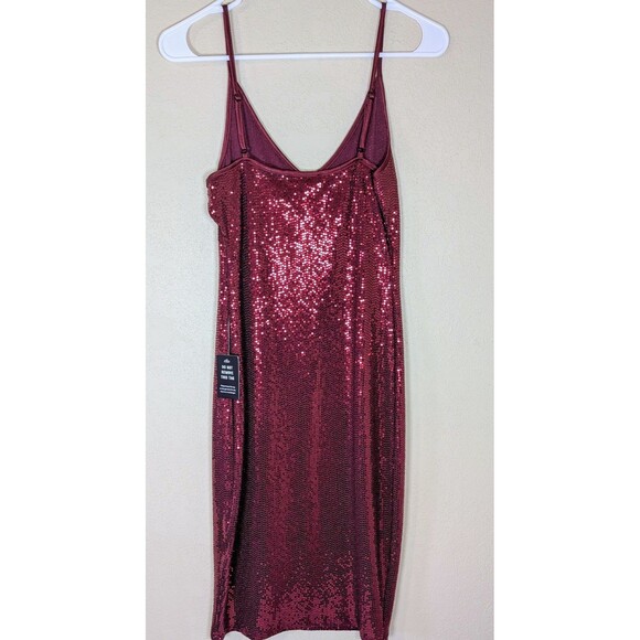 Express Med Burgundy Red Sequin Slip Dress Spaghetti Strap Holiday Party Dress - Picture 2 of 6